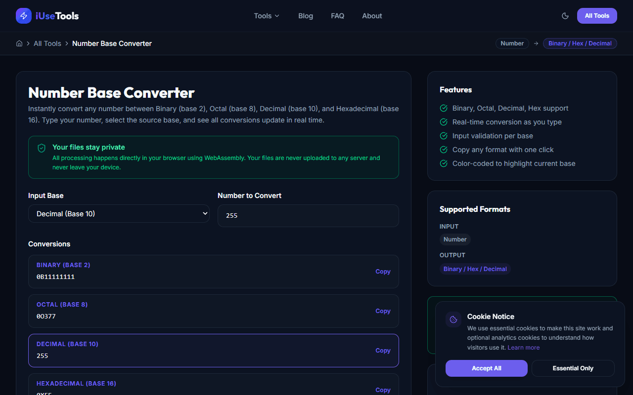 Binary, Hex, Decimal Converter