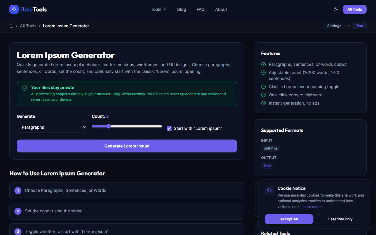 Generate Lorem Ipsum Dummy Text